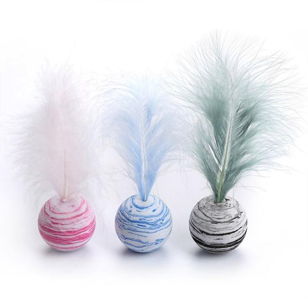 

cat toys 1 pcs cats colorful sponge balls with feathers interactive pet toys.