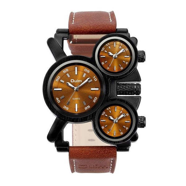 

wristwatches retro men's watch quartz movement male watches multiple time zone sport wrist leather fashion casual clock 2021, Slivery;brown