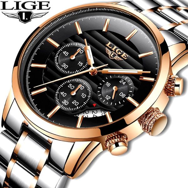 

wristwatches lige mens watches 30m waterproof date clock male sport watch men quartz casual wrist relogio masculino, Slivery;brown