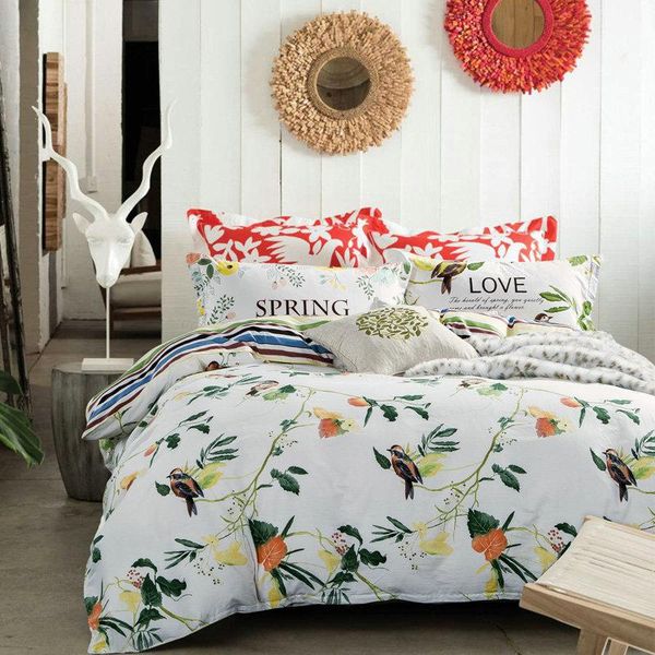 

bedding sets set duvet cover bedspread flat sheet pillow cases cotton bed line 4pcs  size print home textile spring bird