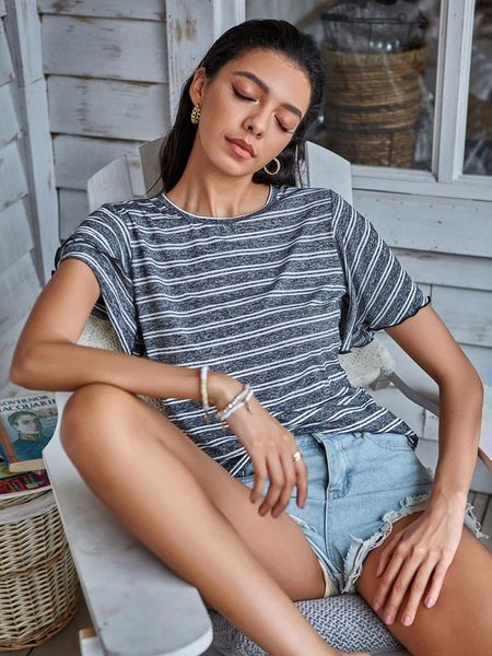 

women's t-shirt faddish shirts for women summer casual loose slim bodycon striped woman tshirts o-neck short sleeve regular top, White