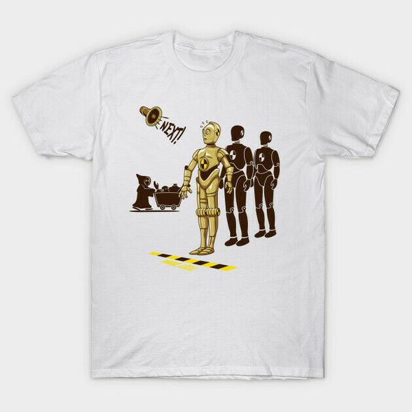 

space wars droid e-3po crash test robot alien movie funny white t-shirt, White;black