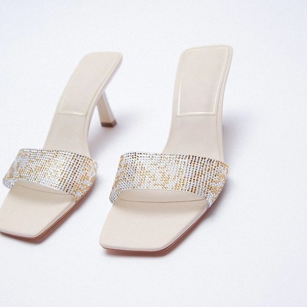 

slippers women's high-heeled sandals, decorative shoes with rhinestones and an open square finger. xw2a, Black