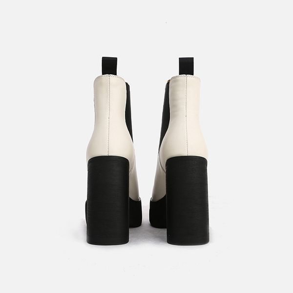 

boots womans ankle super high heel 12cm leather retro slip on square modern martin platform chelsea wdgs, Black