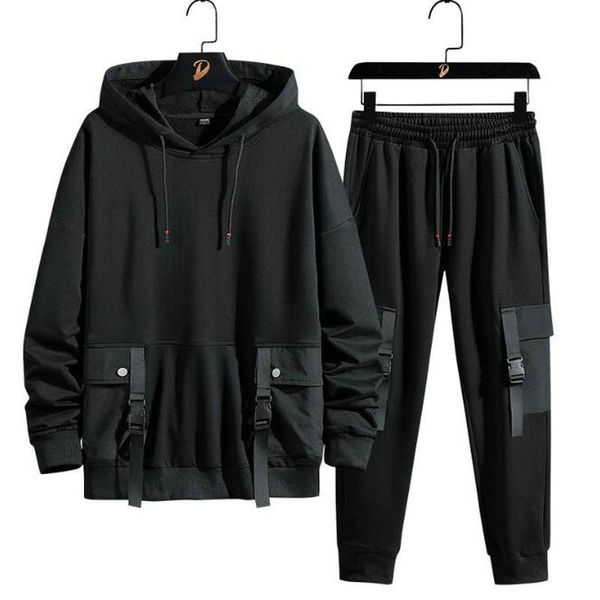 

tracksuits tracksuit 2 pieces hooded black ribbons hoodies+sweatpants track suit man solid sportswear men coat clothing, Gray