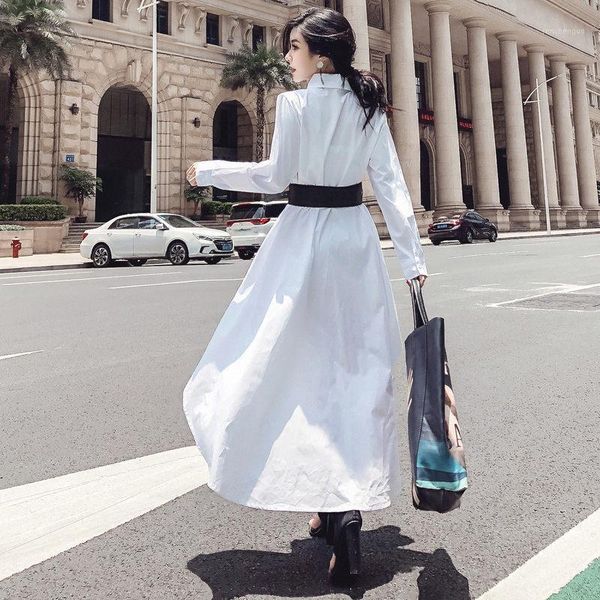 

casual dresses arrival women fashion long shirt dress button elbise bayan 2021 sleeve spring irregular belted vestidos f396, Black;gray