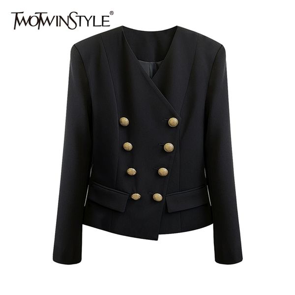 

black double breasted jacket for women v neck long sleeve casual jackets female spring fashion clothing 210524, White