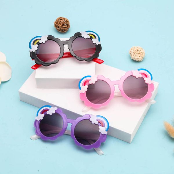 

children's sunglasses girls boys beach ultraviolet-proof protective round kids accessory baby glasses cute cartoon rainbow b6954, Blue