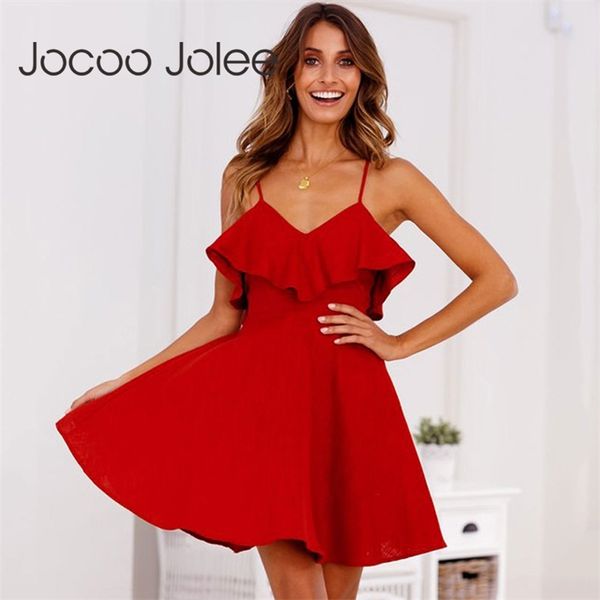 

women's backless cross drawstring ruffles bundle waist v-neck strap mini dress summer red vintage vestido 210416, Black;gray