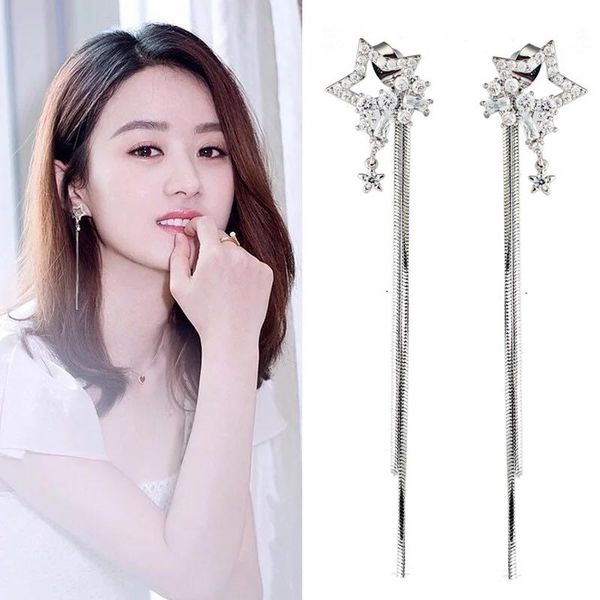 

clip-on & screw back wukaka fashion women elegant star tassel clip earring crystal ear cuff no piercing earrings for womens jewelry, Silver