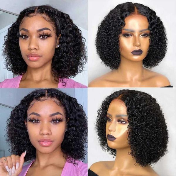 

density bob curly lace front wig hd transparents human hair wigs remy part brazilian jerry kinky wig1, Black;brown