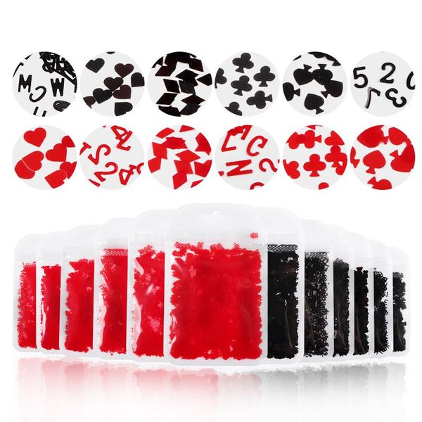 

nail art decorations poker sequins red black playing card designs nails heart diamond spade shape flakes slice accessories, Silver;gold
