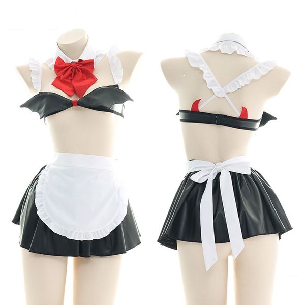 

underwear suit patent leather three dimensional wings role play maid uniform girl's private room t0115, Black;white