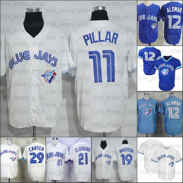 

retro baseball toronto jerseys 12 alomar 11 pillar 29 carter 19 bautista 21 clemens 55 martin, Blue;black