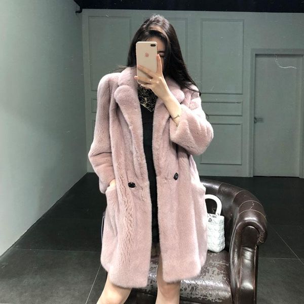 

women's fur & faux mink whole women long skirt coat with collar winter thick warm female jacket, Black
