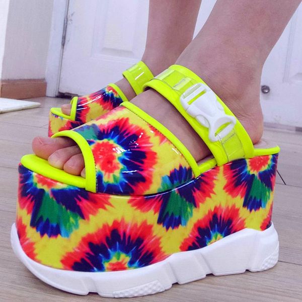 

dress shoes ins rainbow fashion gothic style cosplay wedges high heels summer women platform sandals big size, Black