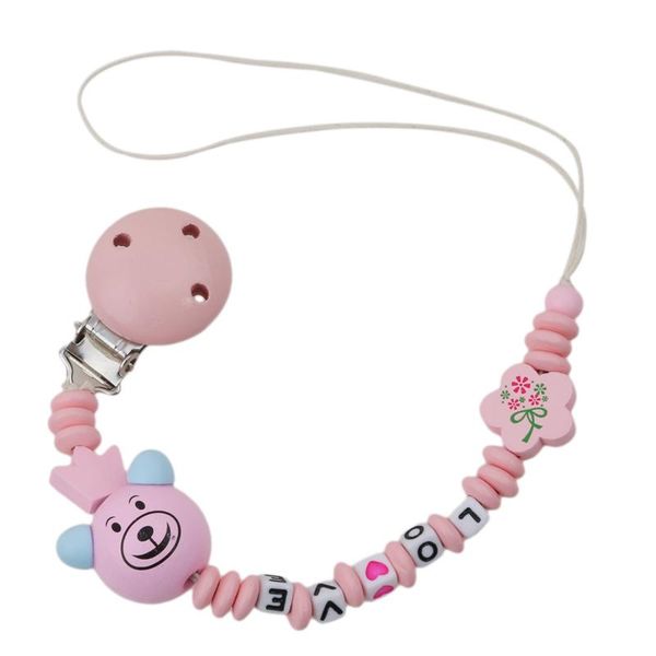 

baby soother pacifier clip chain cute panda floral beads bear silicone wood dummy holder for infant kid nipple feeding pacifiers#