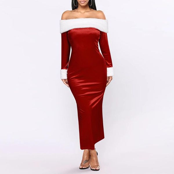 

casual dresses christmas women long dress red african 2021 autumn slash neck bodycon dreses robe femme vestiods maxi party, Black;gray