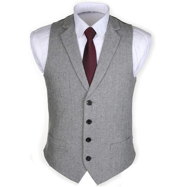 

men's vests gray herringbone mens vest for wedding tweed single one piece man suit waistcoatwith notched lapel custom europen size, Black;white
