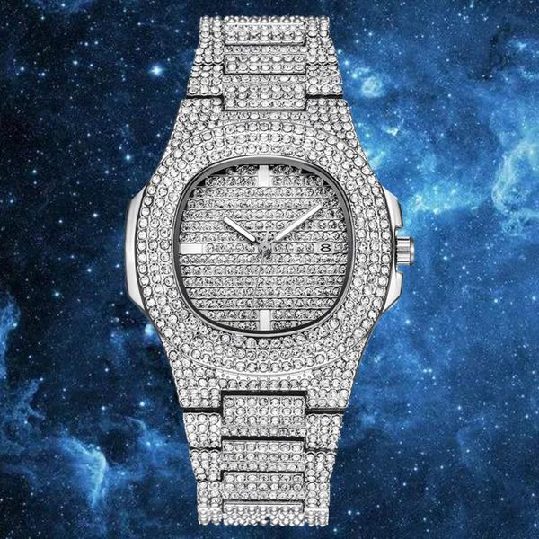

wristwatches arlanch ice starry rhinestone out role hip hop watch diamond men steel mens quartz watches waterproof relogio masculino, Slivery;brown