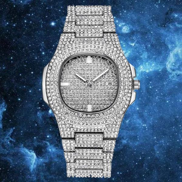 Relógios de pulso Arlanch Starry StryrinDone Fora Papel Hip Hop Watch Homens Diamante Aço Mens Quartz Relógios Impermeáveis ​​Relogio Masculino