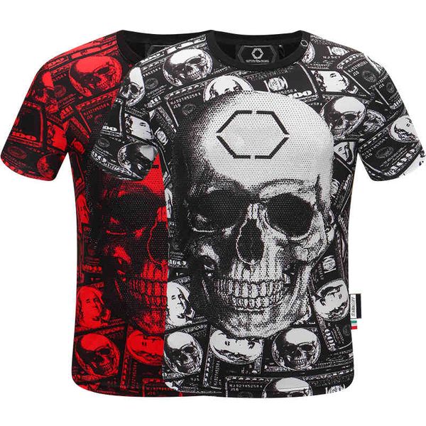 

men's t-shirts original pp stars around the neck of male cotton short sleeve personality t-shirt silk broca de punk bone, White;black