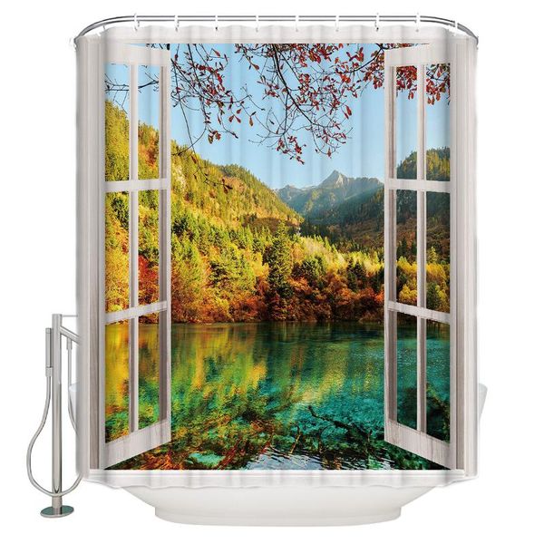 

shower curtains autumn lake curtain waterproof polyester with 12 hooks