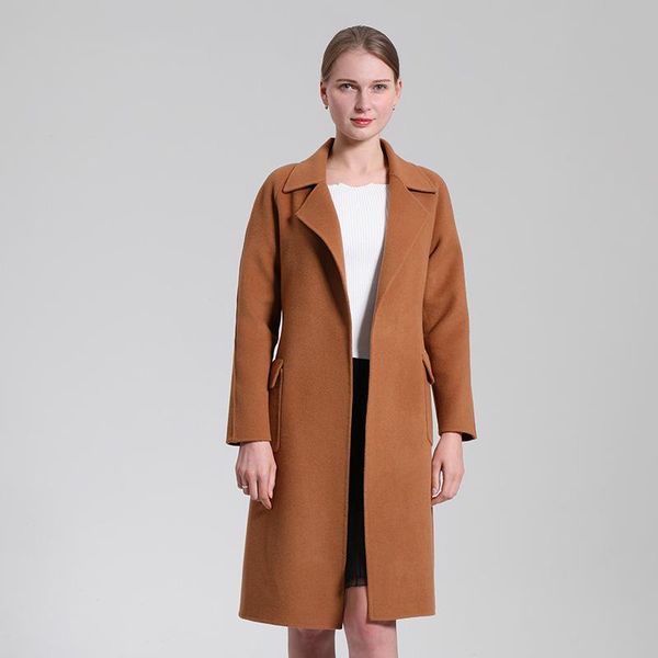 

women's wool & blends overcoat middle and long korean slim double-sided cashmere wholesale, Black