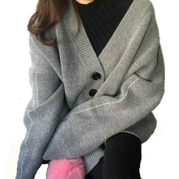 

women's sweaters oversized autumn spring korean style solid cardigans v neck single breasted knitted female outwear m3vl, White;black