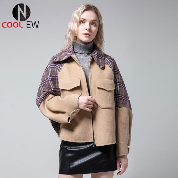 

women's trench coats wool coat autumn and winter short, Tan;black