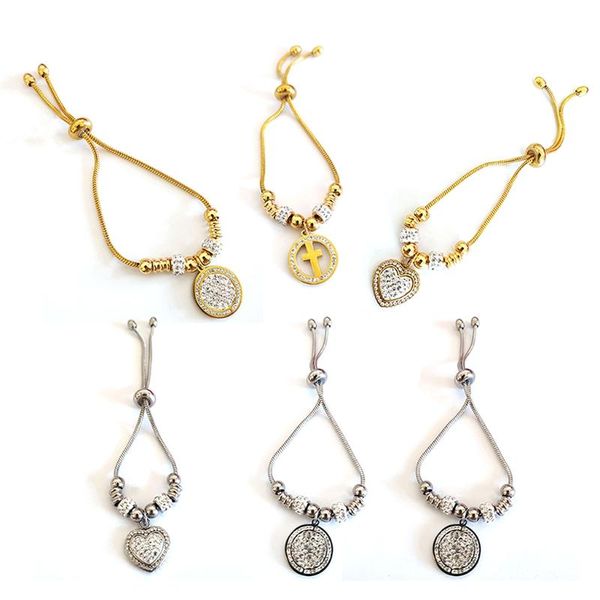 

charm bracelets fashion pull bracelet cross rhinestone pendant beads adjustable bangle dainty jewelry gifts suit for girls women ladies, Golden;silver