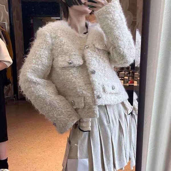 

women's wool & blends fashion tweed outerwear 2021 autumn winter ladies jacket female arrive, Black