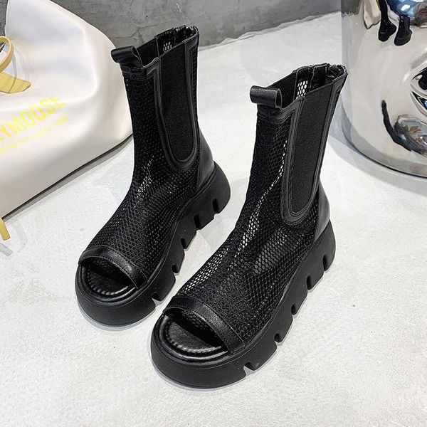 

boots women hollow mesh 2021 platform sandals summer thin style, Black