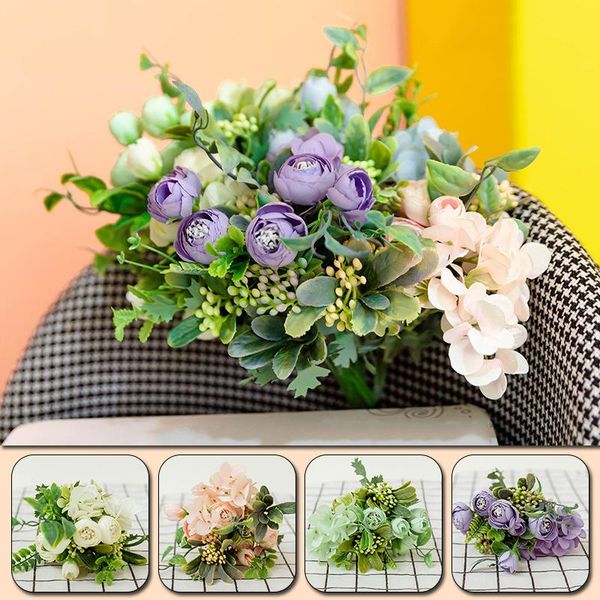 

artificial flowers hydrangea rose hybrid bouquet silk fake flower autumn decoration diy home garden wedding decor decorative &