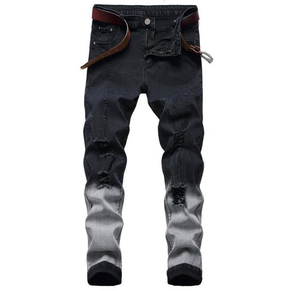 

men's jeans male korean style high street personality design male jeans denim men ripped long 9ge6, Blue