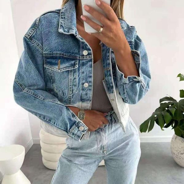 

women's jackets women denim jacket autumn spring cowboy patchwork casual long sleeve button pocket short outerwear female, Black;brown
