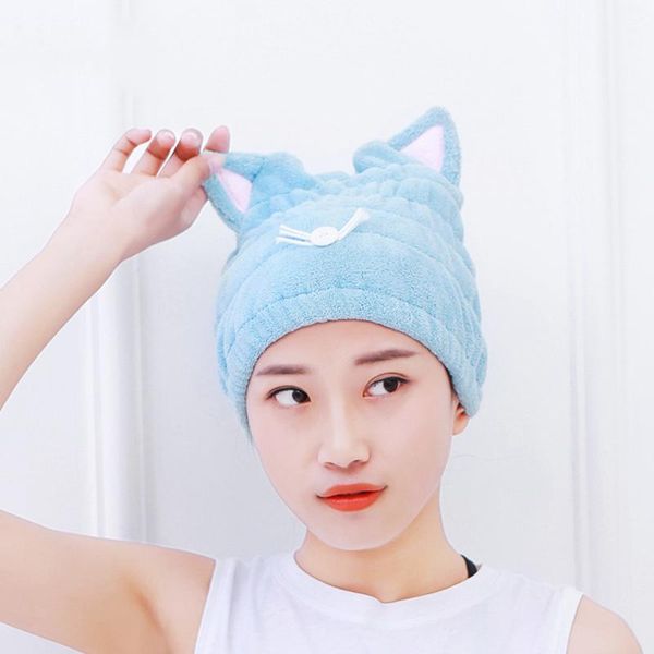 

towel color random thick soft super absorbent cap coral fluffy cat ears dry hair shower quick