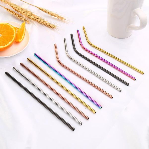 

drinking straws 4pcs reusable 304 stainless steel metal sturdy bent straight drinks party bar straw with case cleaning brush set