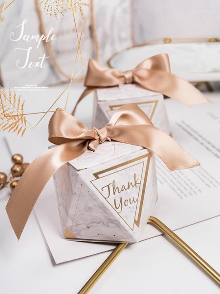 

gift wrap diamond box white paper marble-printed wedding candy with ribbon sweet1