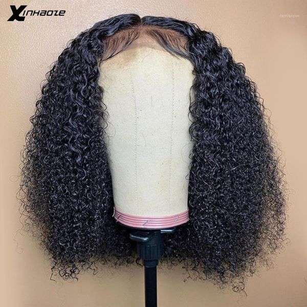 

13x4 kinky curly bob lace front wigs 250% high density short wig human hair pre plucked peruvian remy hair1, Black;brown