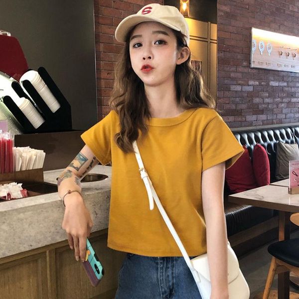 

pure cotton short round neck clothes korean spring and summer ins color sleeve t-shirt for women women's, White