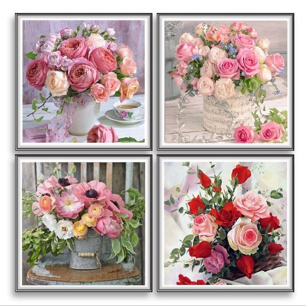 

25-25cm 5d diy full round diamond painting flower art vase cross stitch embroidery mosaic home decoration