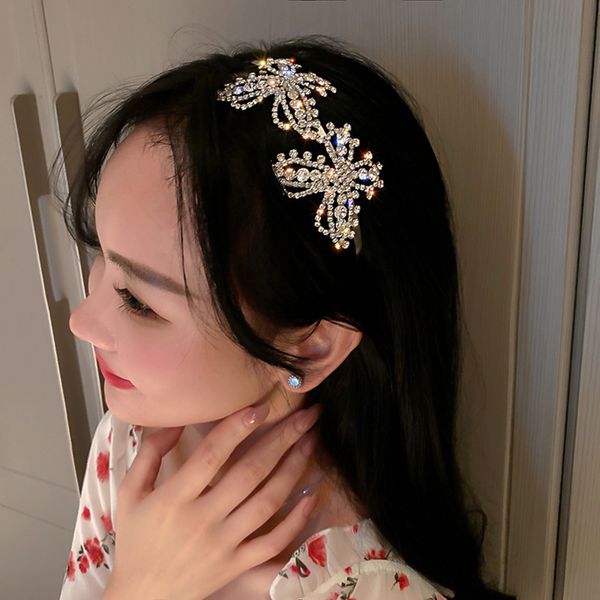 

gong tingfeng fashion design full of diamond butterfly hair hoop temperament personality trend ins headband net red ornament female, Golden;white