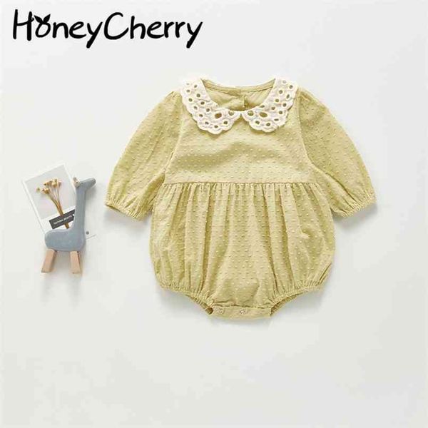 

autumn baby girl romper product jacquard 0-2 years old lace collar 210702, Blue