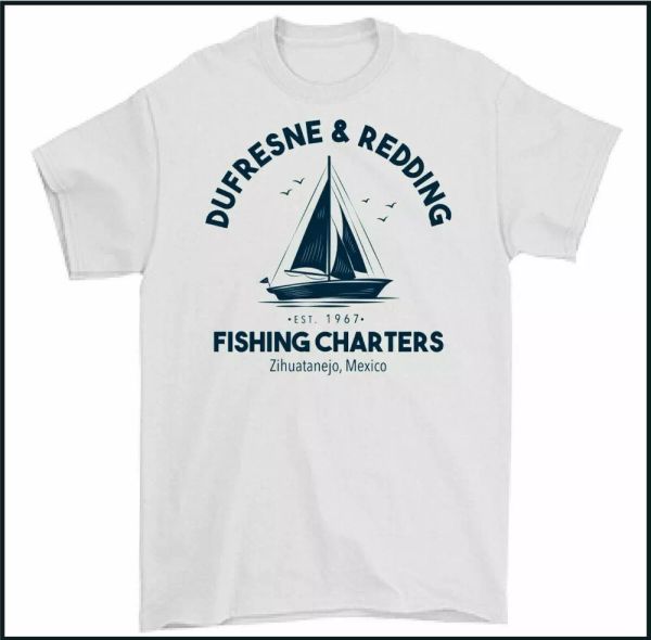 

shawshank redemption t-shirt dufresne and redding fishing charters fisherman tee, White;black