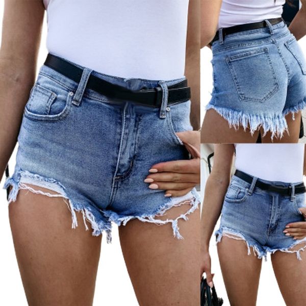 

short summer brem trousers with a high waist stretched short pants torn hole in frill shorts solid, White;black