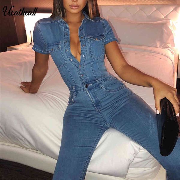 

single buttons denim jumpsuit short women rompers pocket bodycon summer jeans overalls casual fashion party club playsuit, Black;white
