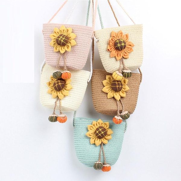 

backpacks 2021 fashion flower children paper straw bag cute kid bags suit summer for girl woven rope shoulder strap