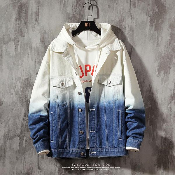 

men's jackets spring autumn personality gradient denim jacket casual hang dyed fashion style quality large size m-5xl, Black;brown