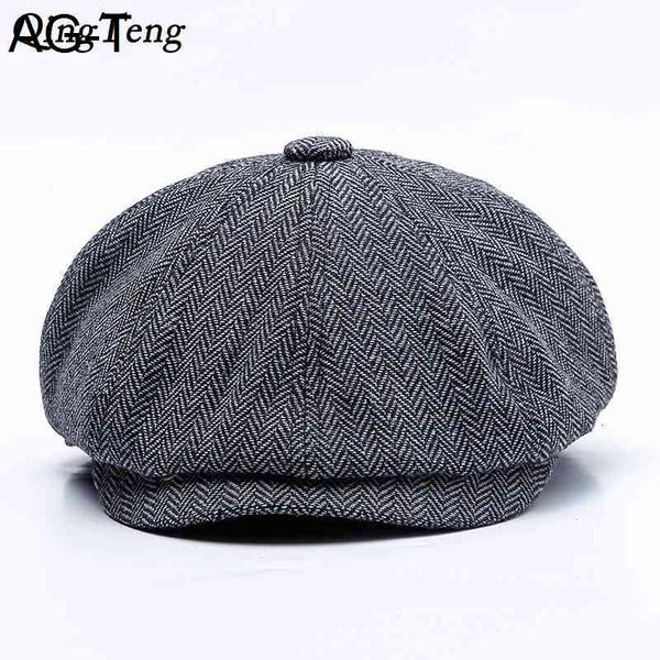

peaky blinders men berets hat autumn new vintage herringbone octagon cap women's casual pumpkin hat gatsby flat beret hats, Blue;gray